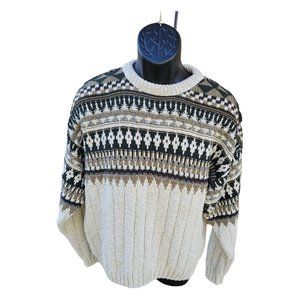 Vintage Field Master Pullover Knit Sweater Men's Size Large Green Beige Grey USA